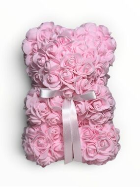 9” Pink Foam Rose Teddy Bear White Bow Valentine’s Day Room Decor